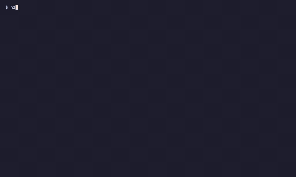github in the terminal: a terminal running <code>hz github --help</code>